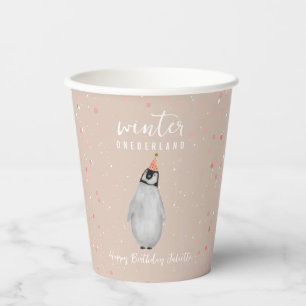 Winter Onederland Pink Birthday Penguin Birthday Paper Cups