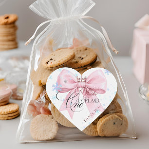 Winter ONEderland Pink Bow 1st Birthday Party Heart Sticker