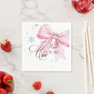 Winter ONEderland Pink Bow 1st Birthday Party Napkin