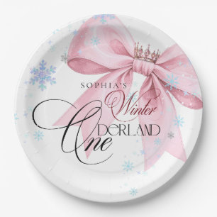 Winter ONEderland Pink Bow 1st Birthday Party Paper Plate