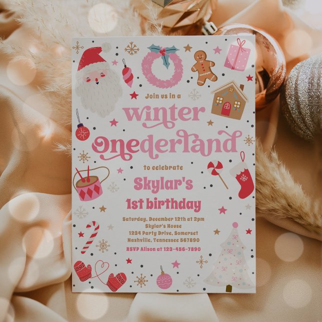 Winter ONEderland Pink Christmas Birthday Party Invitation (Creator Uploaded)