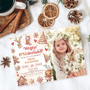 Winter Onederland Pink Christmas Cookie Photo Invitation