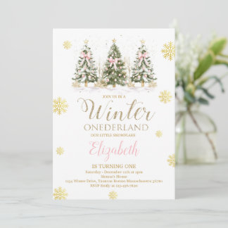 WINTER ONEderland Pink & Faux Gold 1st Birthday  I Invitation