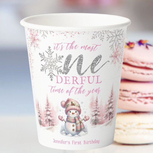 Winter ONEderland Pink Girl Christmas 1st Birthday Paper Cups (Creator Uploaded)