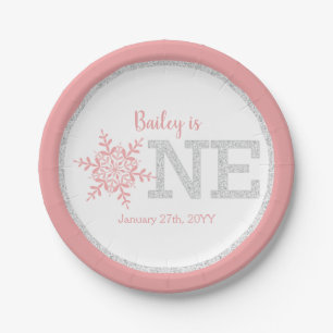 Winter ONEderland Pink Silver 1st Birthday Paper Plate