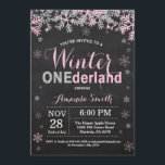 Winter Onederland Pink Silver Girl 1st Birthday Invitation<br><div class="desc">Winter Onederland Pink and Silver Girl 1st Birthday Invitation. 1st First Birthday Party. Pink and Silver Glitter Snowflake. Girl Birthday Party Invitation. Winter Holiday Bday. 1st First Birthday. Chalkboard Background. Black and White. For further customisation, please click the "Customise it" button and use our design tool to modify this template...</div>