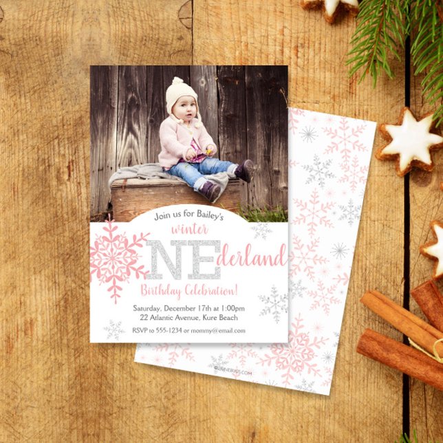 Winter ONEderland Pink Silver Glitter 1st Birthday Invitation (Creator Uploaded)