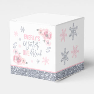 Winter ONEderland Pink Silver Snowflake Birthday  Favour Box