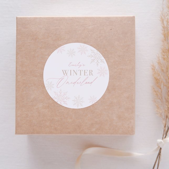 Winter Onederland Pink Snowflake 1st Birthday Classic Round Sticker (Creator Uploaded)