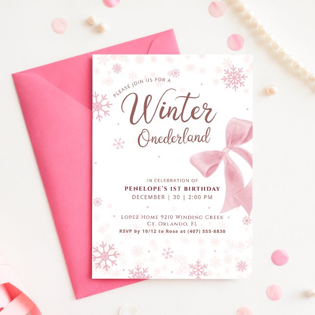 Winter Onederland Pink Snowflake First Birthday Invitation (Creator Uploaded)