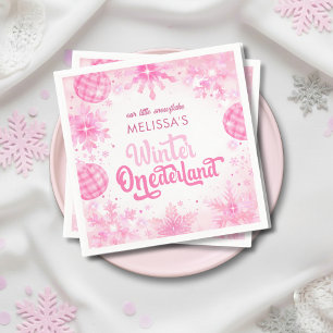 Winter Onederland Pink Snowflakes Girl's Birthday Napkin