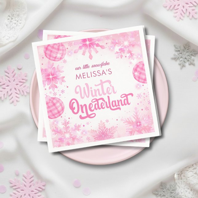 Winter Onederland Pink Snowflakes Girl's Birthday Napkin (Creator Uploaded)
