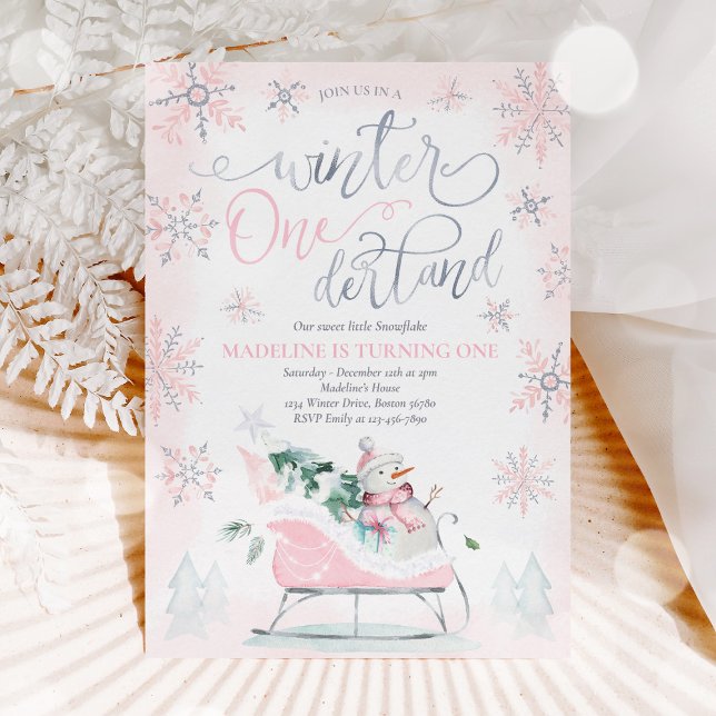 Winter ONEderland Pink Winter Sleigh 1st Birthday  Invitation (Creator Uploaded)
