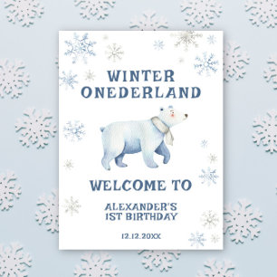 Winter Onederland Polar Bear 1st Birthday Poster