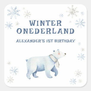 Winter Onederland Polar Bear 1st Birthday Square Sticker