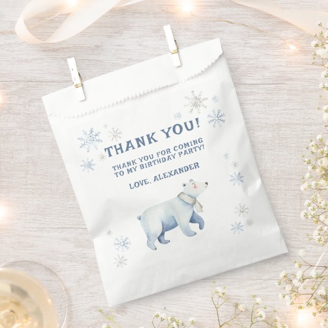 Winter Onederland Polar Bear Birthday Thank You Favour Bag (Clipped)