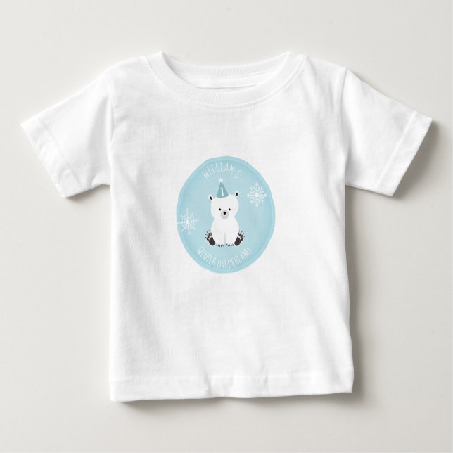 Winter Onederland Polar Bear Blue First Birthday Baby T-Shirt (Front)
