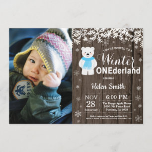 Winter Onederland Polar Bear Boy 1st Birthday Invitation