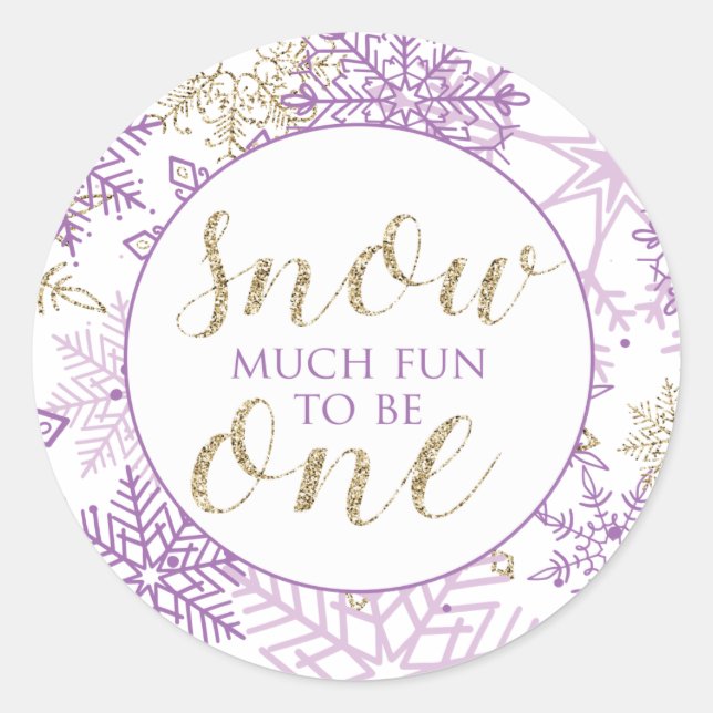 Winter Onederland Purple and Gold Snowflake Classic Round Sticker (Front)