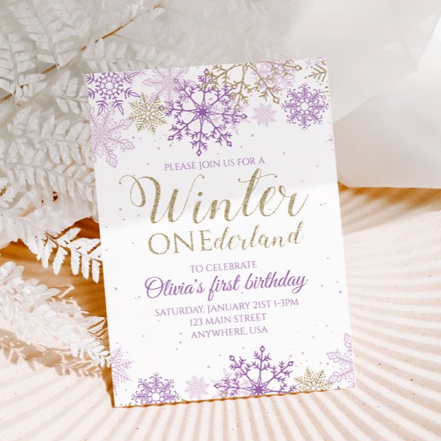 Winter Onederland Purple and Gold Snowflake Invite (Creator Uploaded)