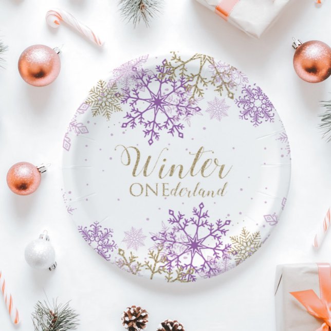 Winter Onederland Purple and Gold Snowflake Plate (Creator Uploaded)