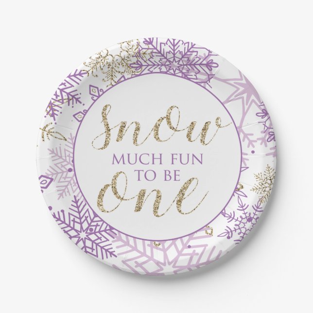 Winter Onederland Purple and Gold Snowflake plate (Front)