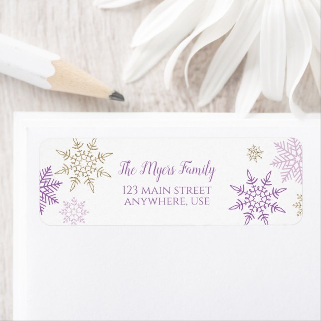 Winter Onederland Purple Gold snowflake Label Return Address Label (Insitu)