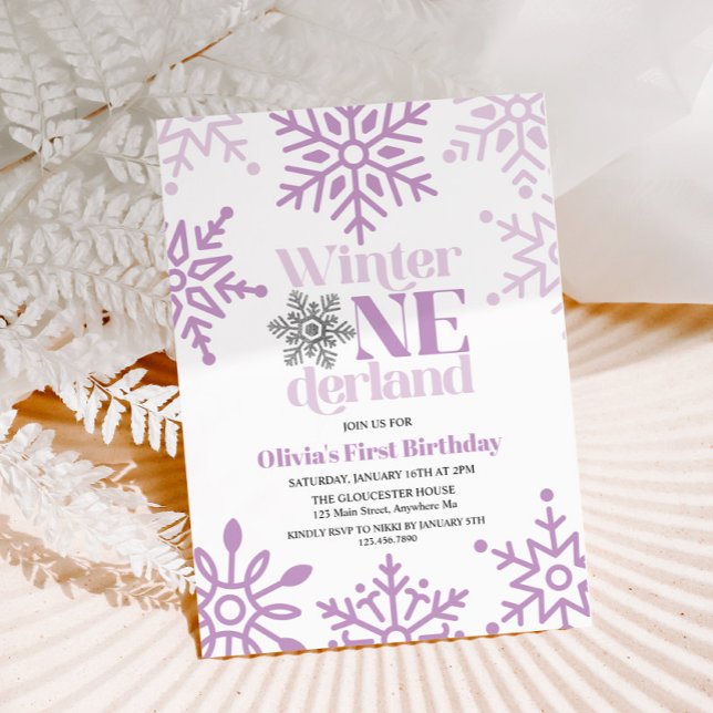 Winter Onederland Purple Snowflake 1st Birthday Invitation (Creator Uploaded)
