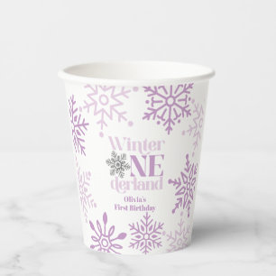 Winter Onederland Purple Snowflake 1st Birthday Paper Cups