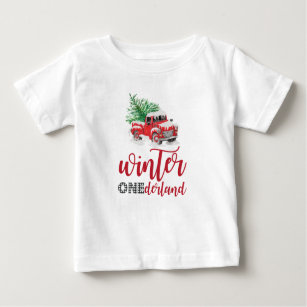 Winter Onederland Red Truck First Birthday Baby T-Shirt