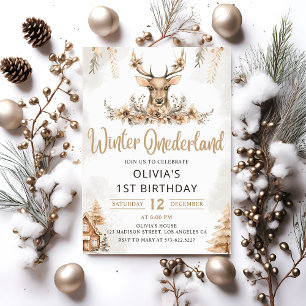Winter Onederland Reindeer Christmas Birthday Invitation