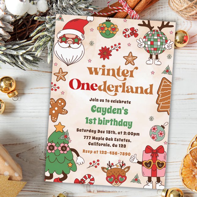 Winter Onederland Retro Christmas 1st Birthday Invitation (Creator Uploaded)