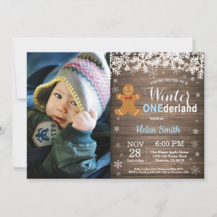 Winter Onederland Rustic Boy 1st Birthday Invitation