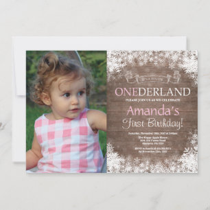 Winter Onederland Rustic Boy 1st Birthday Photo Invitation