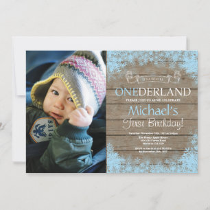Winter Onederland Rustic Boy 1st Birthday Photo Invitation