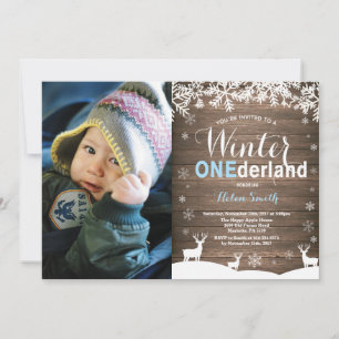 Winter Onederland Rustic Boy 1st Birthday Photo Invitation
