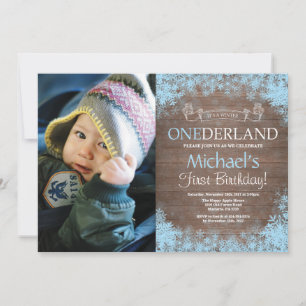 Winter Onederland Rustic Boy 1st Birthday Photo Invitation