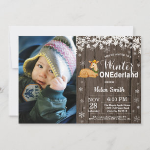 Winter Onederland Rustic Deer 1st Birthday Invitation
