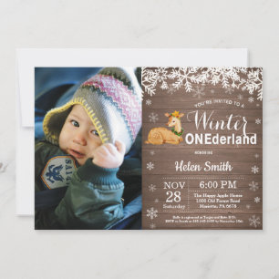 Winter Onederland Rustic Deer 1st Birthday Invitation