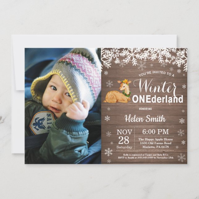 Winter Onederland Rustic Deer 1st Birthday Invitation (Front)