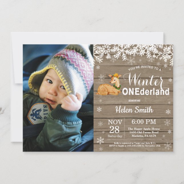 Winter Onederland Rustic Deer 1st Birthday Invitation (Front)