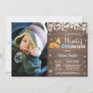 Winter Onederland Rustic Deer Boy 1st Birthday Invitation
