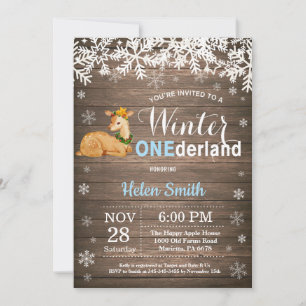 Winter Onederland Rustic Deer Boy 1st Birthday Invitation