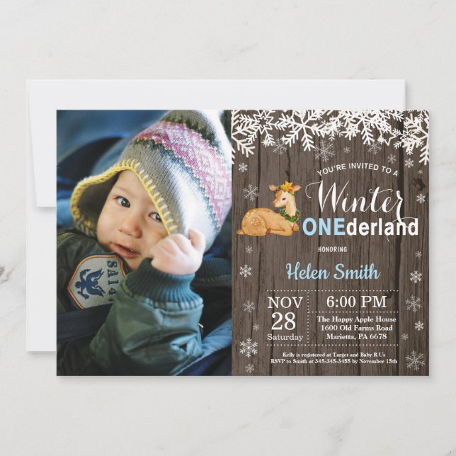 Winter Onederland Rustic Deer Boy 1st Birthday Invitation (Front)