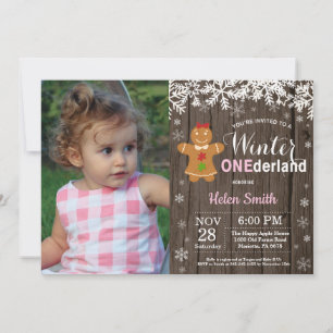 Winter Onederland Rustic Girl 1st Birthday Invitation