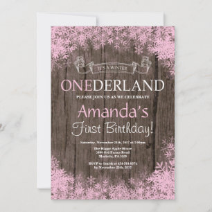 Winter Onederland Rustic Girl 1st Birthday Invitation