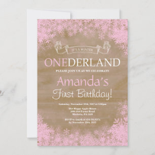 Winter Onederland Rustic Girl 1st Birthday Invitation