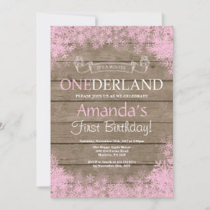 Winter Onederland Rustic Girl 1st Birthday Invitation