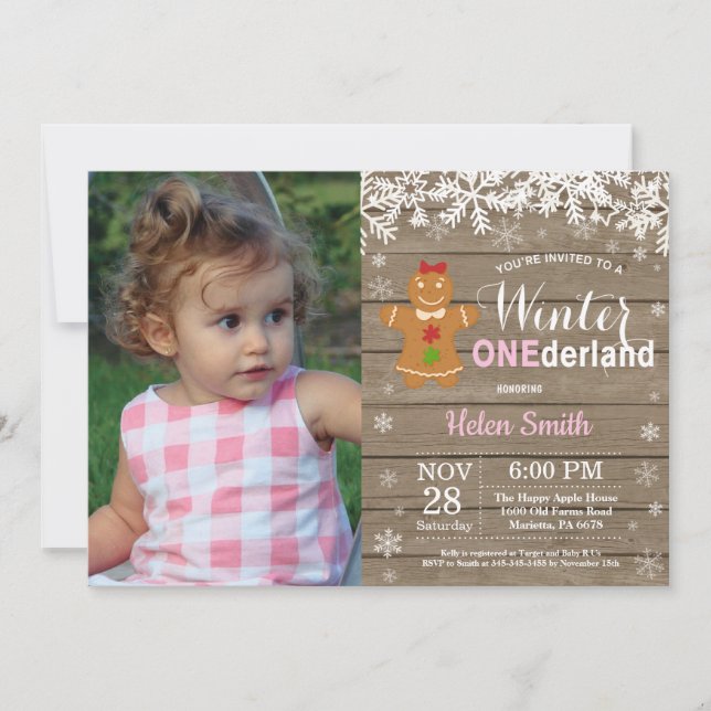 Winter Onederland Rustic Girl 1st Birthday Invitation (Front)