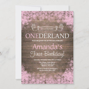 Winter Onederland Rustic Girl 1st Birthday Invitation
